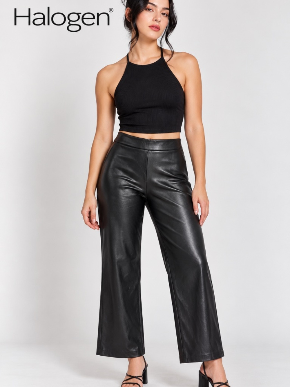 Halogen Black Faux Leather Wide-Leg Pants